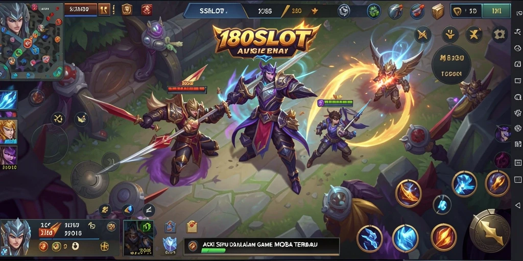 Tampilan gameplay seru dari 180SLOT dengan aksi MOBA intens.
