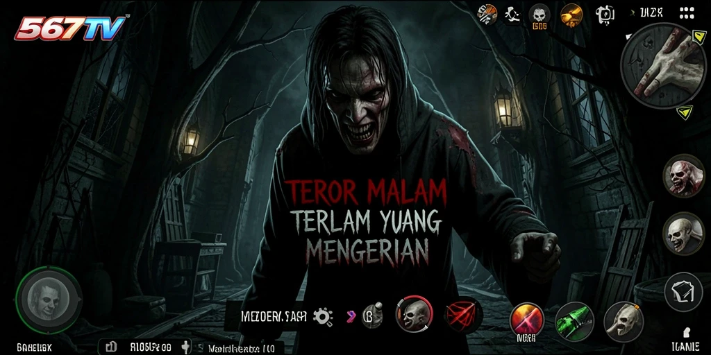 Tampilan gameplay <strong>567TV</strong> yang menyeramkan dengan suasana horor yang mencekam.