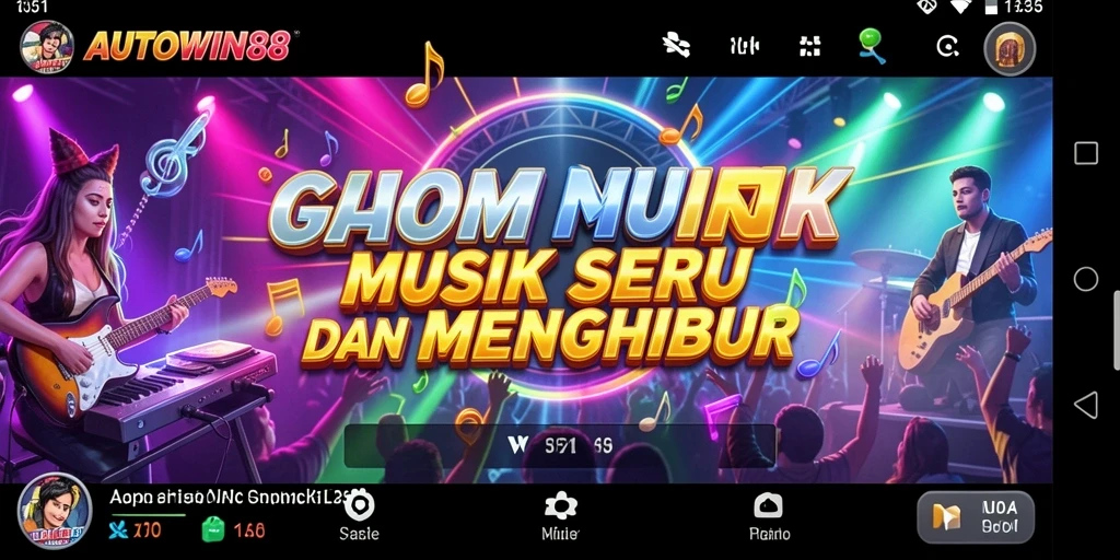 Screenshot utama AUTOWIN88 menampilkan tampilan penuh warna saat bermain musik.