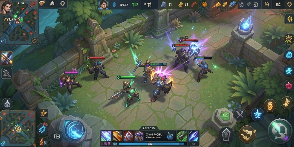 Screenshot menampilkan aksi seru dalam permainan MOBA AYUWIN.
