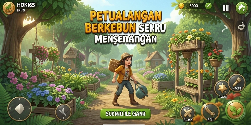 Tangkapan layar menampilkan gameplay seru HOKI65 di taman pertanian.