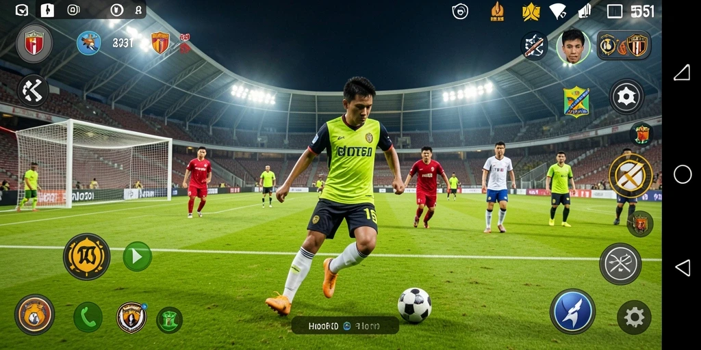 Tampilan gameplay HOT51 yang mendebarkan dan penuh aksi sepak bola.