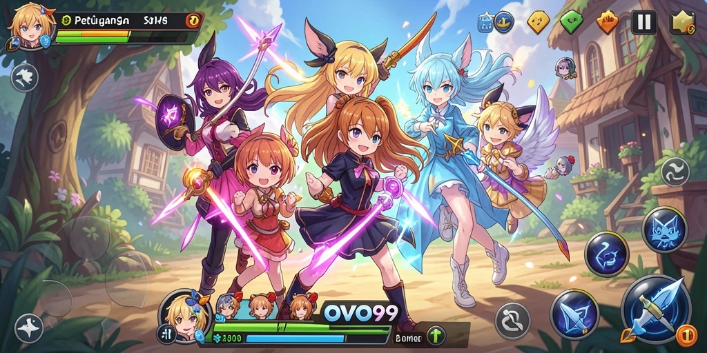 Tampilan gameplay seru OVO99 dengan karakter Anime yang menawan.