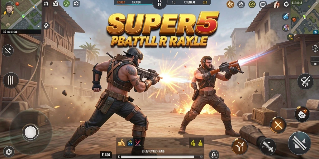 Tampilan gameplay mendebarkan dalam SUPER5 Battle Royale.