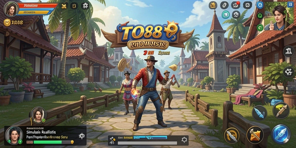 Tangkapan layar utama TO88 menampilkan momen seru dalam simulasi gameplay.