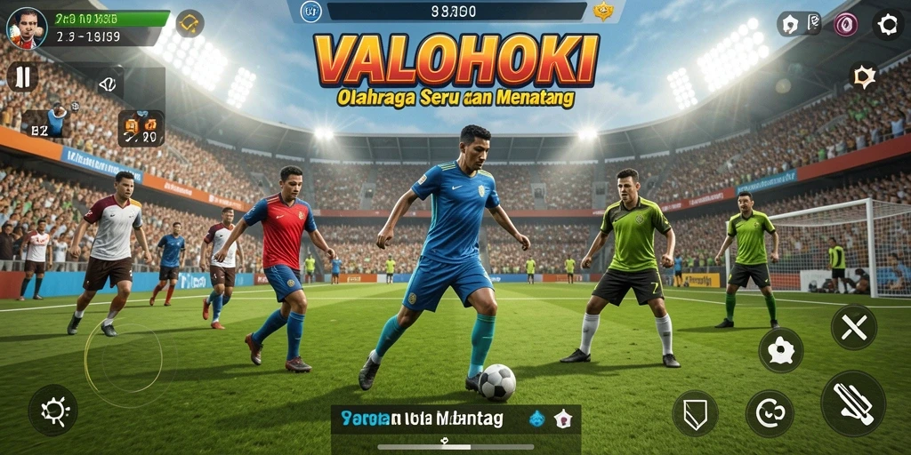 Screenshot utama VALOHOKI menunjukkan pemain sedang beraksi dalam pertandingan olahraga.